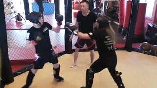 Blonde Training for MMA lands Spinning Head KO Kick on Guy Opponent