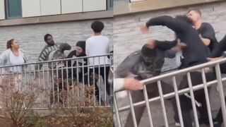 Brawl outside of the Kalamazoo, Michigan courthouse