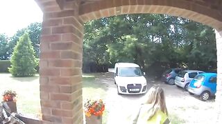 Amazon Delivery Girl is having a Bad Day....I tried not to Laugh but that Kick
