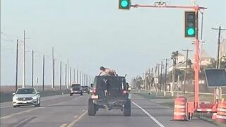 Man ejected from a Jeep after colliding with a Tesla in Port Aransas, Texas.