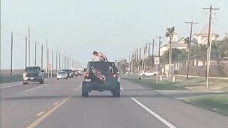 Man ejected from a Jeep after colliding with a Tesla in Port Aransas, Texas.