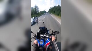 Motorcyclist has his Bloodied Smashed Foot Dangling after Bumping a Truck. This is Wild (YUCK)