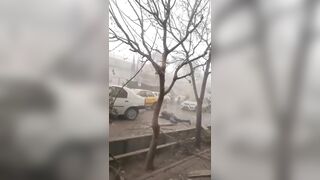 A helpless mother is walking down a street in Tehran when she experiences two stages of ruthless enemy fighter attacks up close!