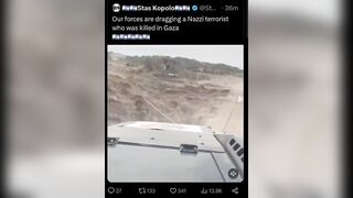 Israeli soldiers Drag a Palestinian Terrorist with a Military Vehicle