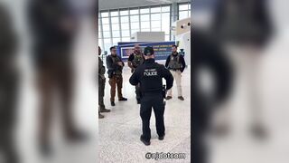 Leftist is losing it at ICE agents in Newark airport.