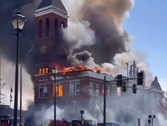 raging fire at Floyd County Courthouse in Rome, Georgia. The Floyd County Historic Courthouse was evacuated Monday after a fire was discovered around 2:20 p.m