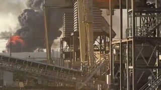 A nearby doorbell camera captures the audio of the initial blast that started the blaze at the Valero oil refinery in Texas.