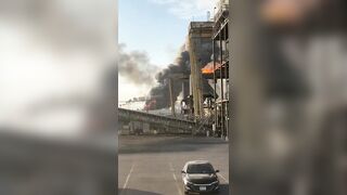 A nearby doorbell camera captures the audio of the initial blast that started the blaze at the Valero oil refinery in Texas.