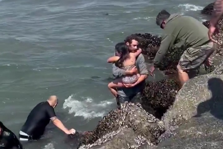 California swim coach is being hailed a hero after diving into dangerous waters