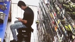 Store Clerk Checking out his New Gun Finds Out