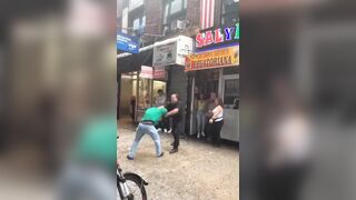 Customer (Big Black Man) Helps defend Owner from being Jumped