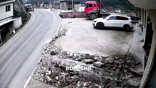 Scooter Rider gets Caught on Front Bumper of Truck..