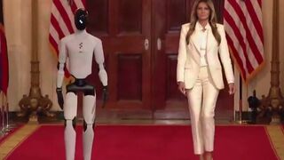 "AI-powered humanoid robot accompanies first lady Melania Trump to a White House summit on empowering children with educational technology."