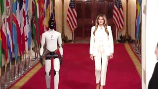 "AI-powered humanoid robot accompanies first lady Melania Trump to a White House summit on empowering children with educational technology."