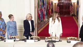 "AI-powered humanoid robot accompanies first lady Melania Trump to a White House summit on empowering children with educational technology."