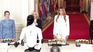 "AI-powered humanoid robot accompanies first lady Melania Trump to a White House summit on empowering children with educational technology."