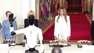 "AI-powered humanoid robot accompanies first lady Melania Trump to a White House summit on empowering children with educational technology."