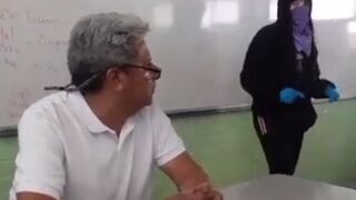 Mob of Females in Costume Disguises Beat the Teacher because He Favors Certain Girls