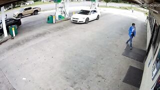 Unbelievable Fully Automatic Never Ending Gun Fight at Gas Station