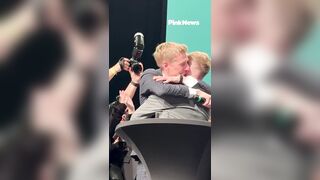 Munich’s newly elected mayor kisses his fiancée on the lips after becoming the first