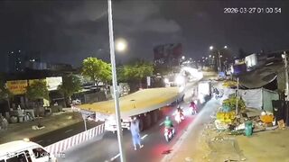 A 10-ton steel plate crushed the truck's cabin, killing the garbage truck driver instantly.