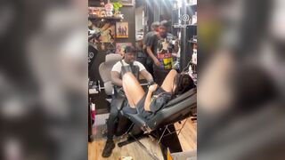 Woman getting a Tattoo "There" gets a Little too Stimulated from the Vibration
