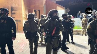 Breaking: Federal police officers make several arrests outside the ICE facility in Portland. Riots assault officers with heavy rocks and projectiles. Chaos.
