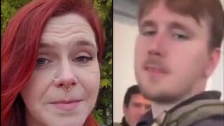 A woman confronts ICE agents with insults, calling them “race traitors” and “Nazis,”