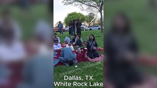American Man interrupts Islamic evening prayer in the park.