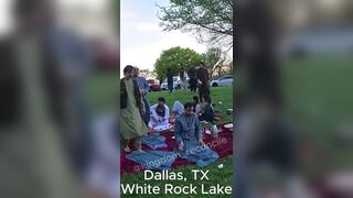 American Man interrupts Islamic evening prayer in the park.