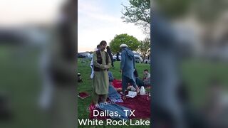 American Man interrupts Islamic evening prayer in the park.