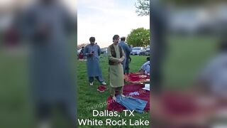 American Man interrupts Islamic evening prayer in the park.