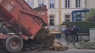 French Farmers don't Play..They Dump and Spray Poop and Other Waste Everywhere for Protestors