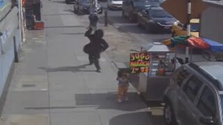 EVIL: Black Thug picks Up Brick and Throws it at Little Girl buying Ice Cream