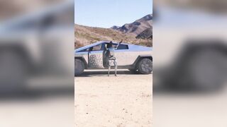 Two Robots Fire a Tommy Gun at New Bulletproof Tesla Cyber Truck