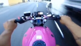 Just because his Motorcycle is Pink don't Underestimate this Driver....WOW