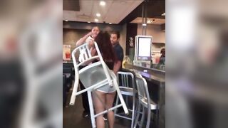 Giant McDonalds Employee Attacks the Pretty Girl..Actually 2 Big Girls
