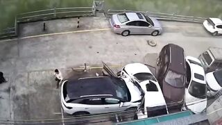 Wow...Maniac Runs Down Person and Slams Multiple Cars to Do It