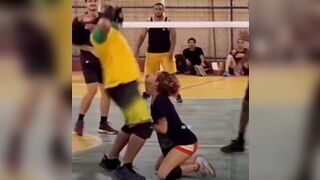 Volleyball Girl is on her Knees willing to do Anything to Win the Game