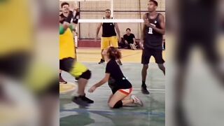 Volleyball Girl is on her Knees willing to do Anything to Win the Game