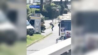 Insane Footage of Turkish security teams and shoot out, with terrorist, who has killed at least two people this morning at the Israeli Consulate in Turkey.
