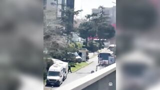 Insane Footage of Turkish security teams and shoot out, with terrorist, who has killed at least two people this morning at the Israeli Consulate in Turkey.
