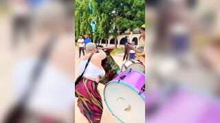 Animalistic Lady thinks God gave her those Boobs to Play Drums and Beat Others with them