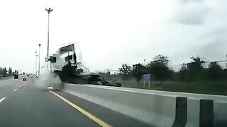 Truck Driver Loses Control and Flies Out of Cab
