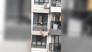 LOL: Lover hidden from husband nearly falls from balcony