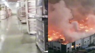 Americans are sick of everything! Chaos as an employee starts a massive fire inside a 1.2 million square foot warehouse filming himself on Instagram as he sets toilet paper packages ablaze