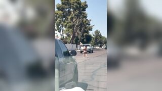 Naked woman, clearly high out of her mind, runs across the street, body slams a truck