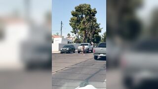Naked woman, clearly high out of her mind, runs across the street, body slams a truck