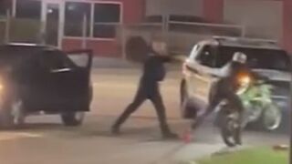 Motorcyclist gets tased as he tries to flee a police and gets smacked by a car