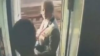 During a train stop, a man tried to step out to smoke, but a staff member stopped him